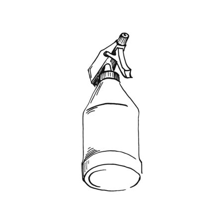 sprayer bottle. bottom view. black oultine sketch hand drawn closeup isolated on white backgroundのイラスト素材