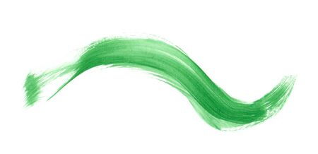 green gouashe paint drawn with brush curved stroke isolatedの写真素材