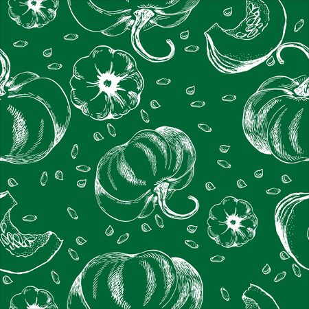 pumpkin chalk sketch on green board seanless vector colour illustrationのイラスト素材