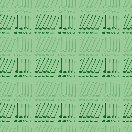 Golf sport items seamless texture.  Driver, wood, iron, wedge, putter golf clubs and club heads. Editable and web design suitable. Lines and silhouettes.のイラスト素材