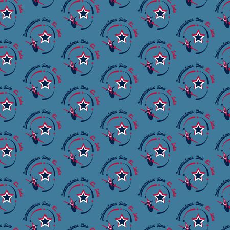 Vintage patriotic airplane and stars seamless texture.のイラスト素材