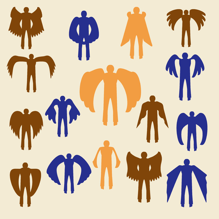 Angels  linear icon set.  Different wing styles.  Editable and design suitable vector illustration.のイラスト素材