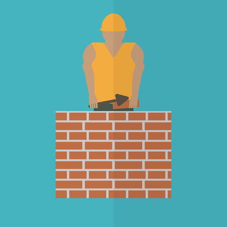Construction worker flat icon. Editable and design suitable vector illustration. Mason with trowel.のイラスト素材