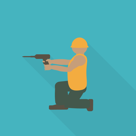 Construction worker flat icon. Editable and design suitable vector illustration.のイラスト素材