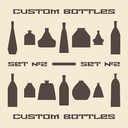 Different bottle types silhouette icon set. Design template vector illustration.のイラスト素材