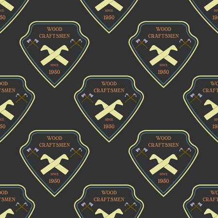 icon for construction and carpentry industries. Design elements, objects and tools. icon for natural log home builders and wood craftsmen. Vector illustration seamless pattern.のイラスト素材