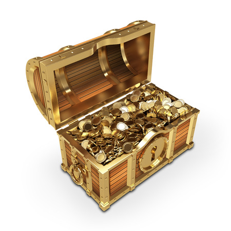 Golden quality treasure chest on white background の写真素材