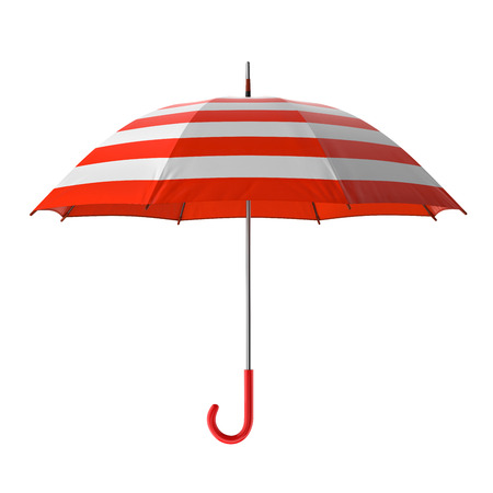 Summer beach red umbrella isolated on white background. 3D illustrationの写真素材