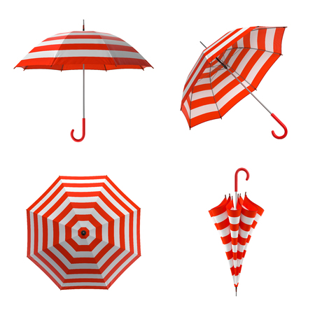 Summer beach red umbrella isolated on white background. 3D illustrationの写真素材