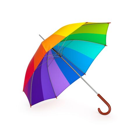 Colorful rainbow umbrella isolated on white background. 3D illustrationの写真素材