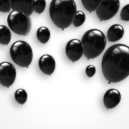 Black balloons isolated on white background. 3d illustrationの写真素材