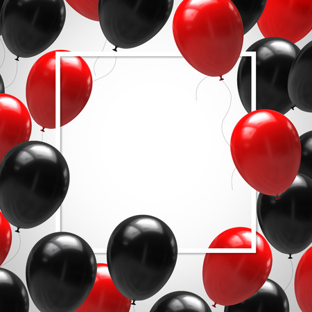 Black and red balloons with ribbons isolated on white background. 3d illustrationの写真素材