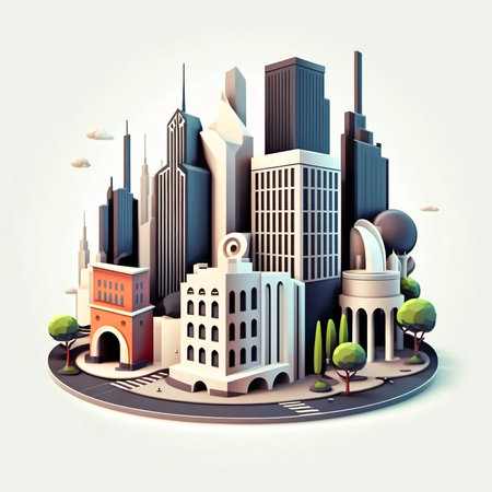 Cartoon smart city metropolice isolated on white backgroundの写真素材