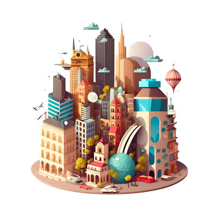 Cartoon smart city metropolice isolated on white backgroundの写真素材