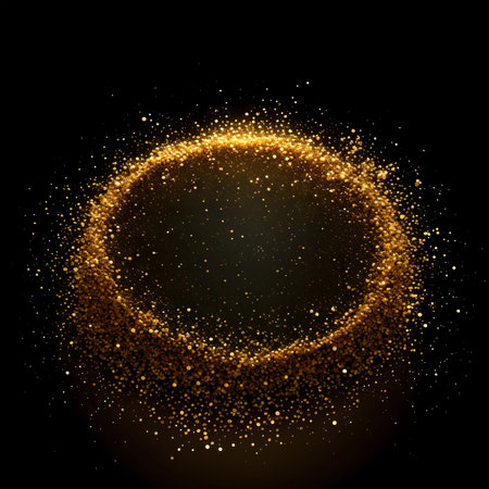 Gold dust glitter isolated on black backgroundの写真素材