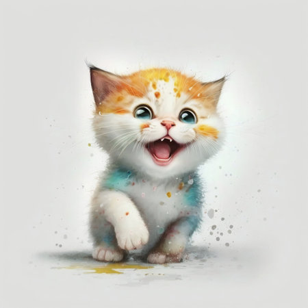 Sweet, happy and funny cartoon kitty isolated on white background. Generative AI. high quality illustrationの写真素材