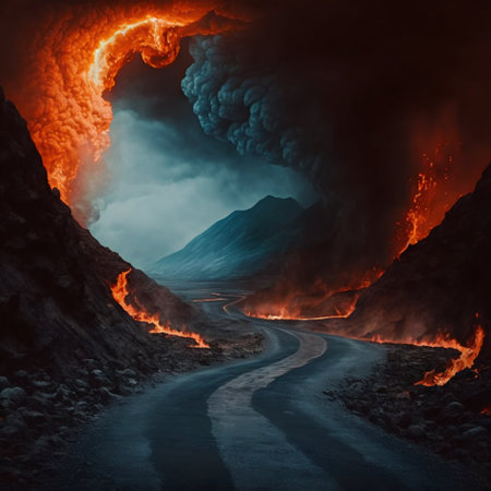 Road to hell eruption. Generative AI. high quality illustrationの写真素材