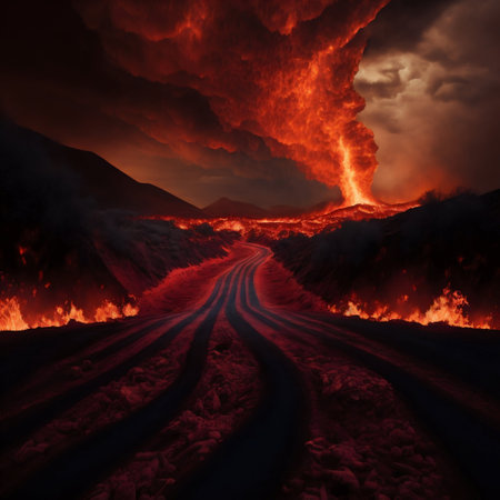 Road to hell eruption. Generative AI. high quality illustration