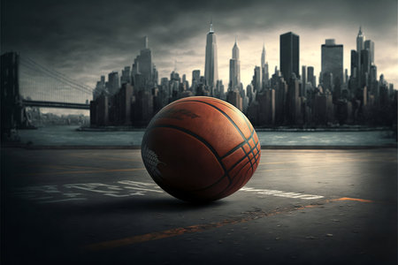 Basketball on the floor, New York City background. Generative AI. high quality illustrationの写真素材