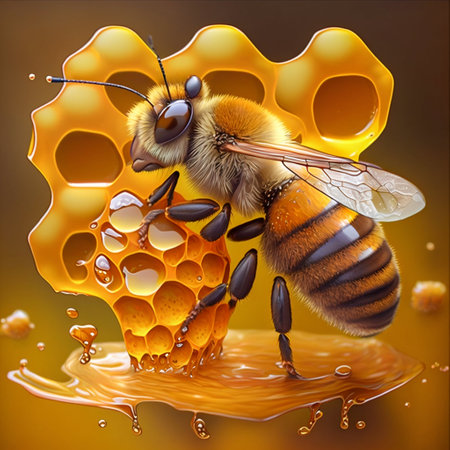Honey bee with honey. Generative AI. high quality illustration