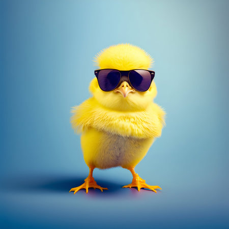 Sweet and funny baby chick wearing in fashion sunglasses. Generative AI. high quality illustration