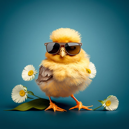 Sweet and funny baby chick wearing in fashion sunglasses. Generative AI. high quality illustrationの写真素材