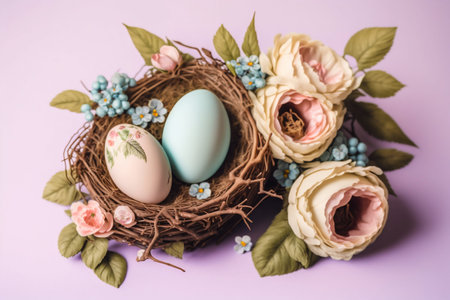Easter Painted Eggs in Nest isolated. Generative AI. high quality illustrationの写真素材