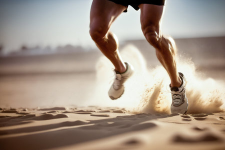 Athletic Running on the Beach. Generative AI. high quality illustrationの写真素材
