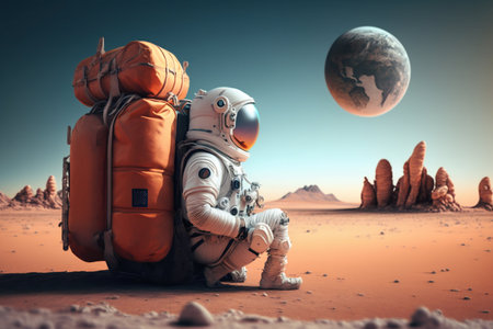 Astronaut Tourist Colonizer on other Planet. Generative AI. high quality illustrationの写真素材
