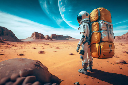 Astronaut Tourist Colonizer on other Planet. Generative AI. high quality illustration