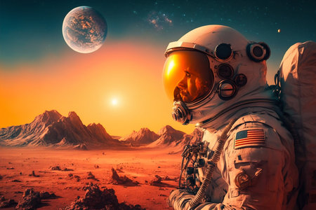Astronaut Tourist Colonizer on other Planet. Generative AI. high quality illustration