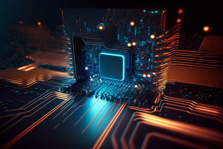 Cyber Space Connection Technology Computer Background with Chipset Central Processor. Generative AI....