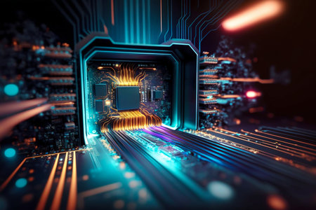 Cyber Space Connection Technology Computer Background with Chipset Central Processor. Generative AI....