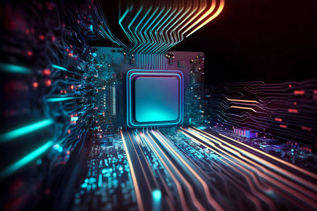 Cyber Space Connection Technology Computer Background with Chipset Central Processor. Generative AI....