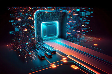 Cyber Space Connection Technology Computer Background with Chipset Central Processor. Generative AI....