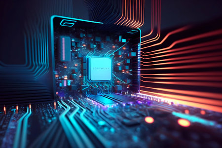 Cyber Space Connection Technology Computer Background with Chipset Central Processor. Generative AI....