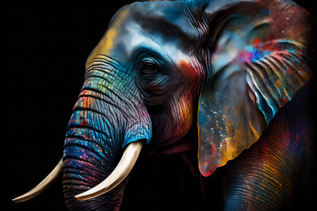 Portrait face of an elephant with colorful paint. Generative AI. high quality illustrationの写真素材