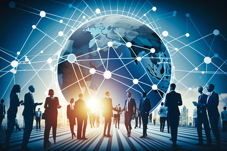 Teamwork of business people around the world. business deal. business partnership agreements. Generative AI. high quality illustrationの写真素材