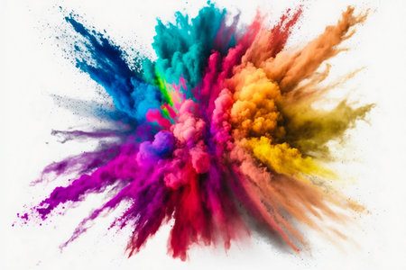 Multicolored explosion of rainbow holi powder paint. Generative AI. high quality illustrationの写真素材
