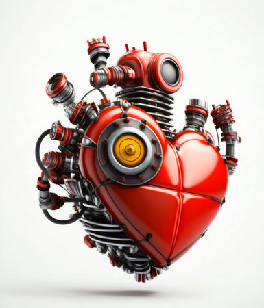 Robot mechanical red heart isolated on white background. Generative AI. high quality illustrationの写真素材