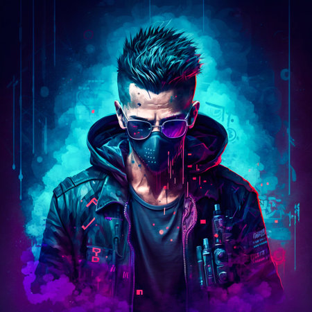 Hacker cyberpunk portrate. Generative AI. high quality illustrationの写真素材
