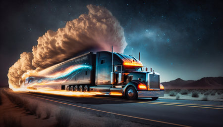 Cargo truck car on a highway. Generative AI. high quality illustrationの写真素材