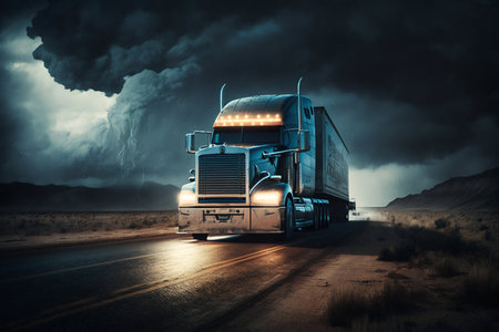 Cargo truck car on a highway. Generative AI. high quality illustrationの写真素材