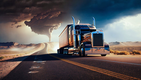 Cargo truck car on a highway. Generative AI. high quality illustrationの写真素材