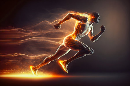 A fast running runner leaves behind a speed light. Generative AI. high quality illustration