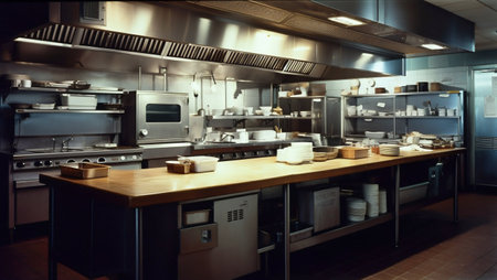 High class restaurant kitchen. Generative AI. high quality illustrationの素材