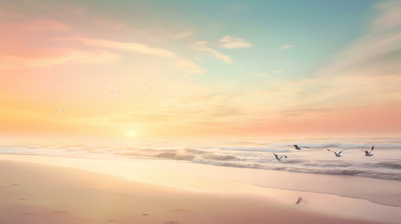 Sea beach at sunrise. Generative AI. high quality illustrationの素材
