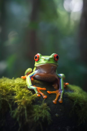Frog in the forest closeup. Generative AI. high quality illustrationの素材