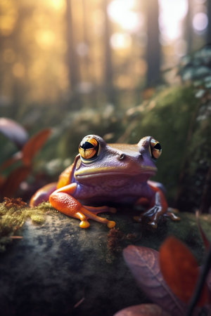 Frog in the forest closeup. Generative AI. high quality illustrationの素材