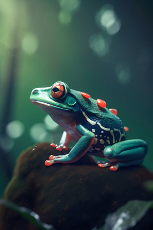 Frog in the forest closeup. Generative AI. high quality illustrationの素材